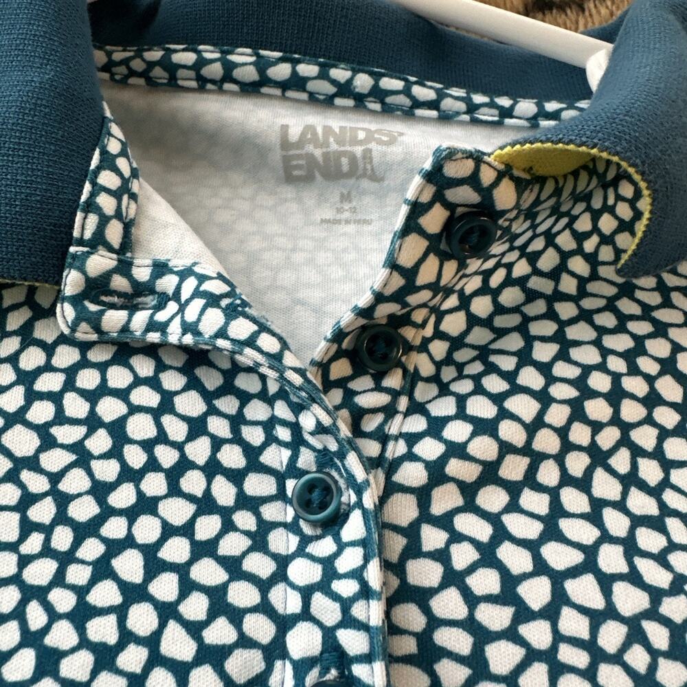 Woman’s Lands End Sleeveless Blouse Turquoise Geometric Summer Golf Medium - Picture 3 of 7